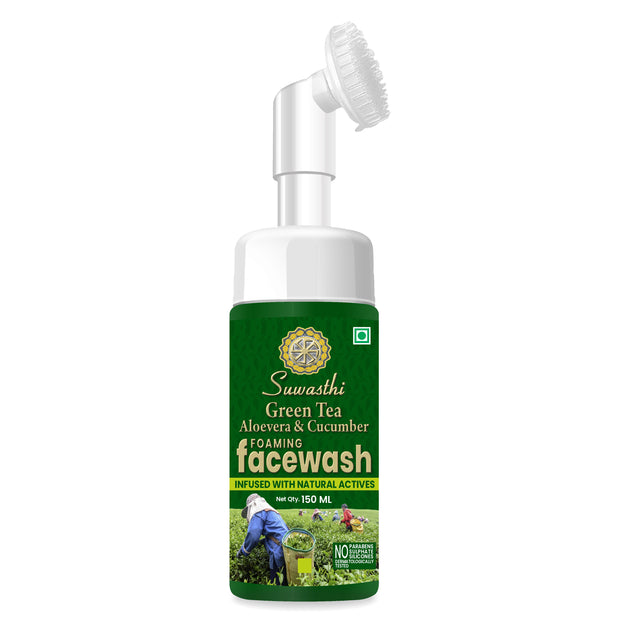 Suwasthi Detox Green Tea Face Wash With Aloevera &  Cucumber | Dirt Removal | For Oily & Acne Prone Skin |  Paraben & SLS Free | 150 ml