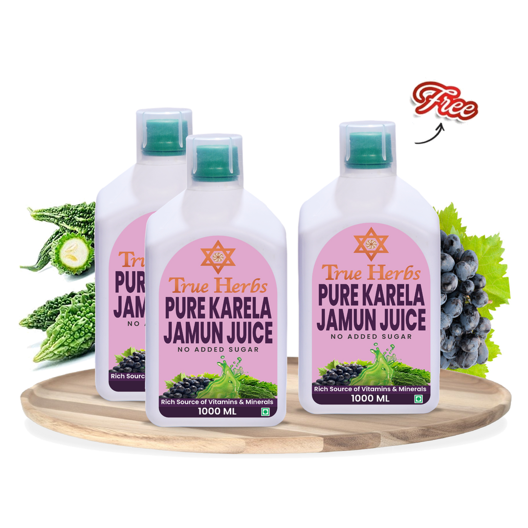 BUY 2 GET 1 FREE - TRUE HERBS Pure Karela With Jamun Juice For Blood Sugar Control/Diabetic Care - No Added Sugar, 3Lt